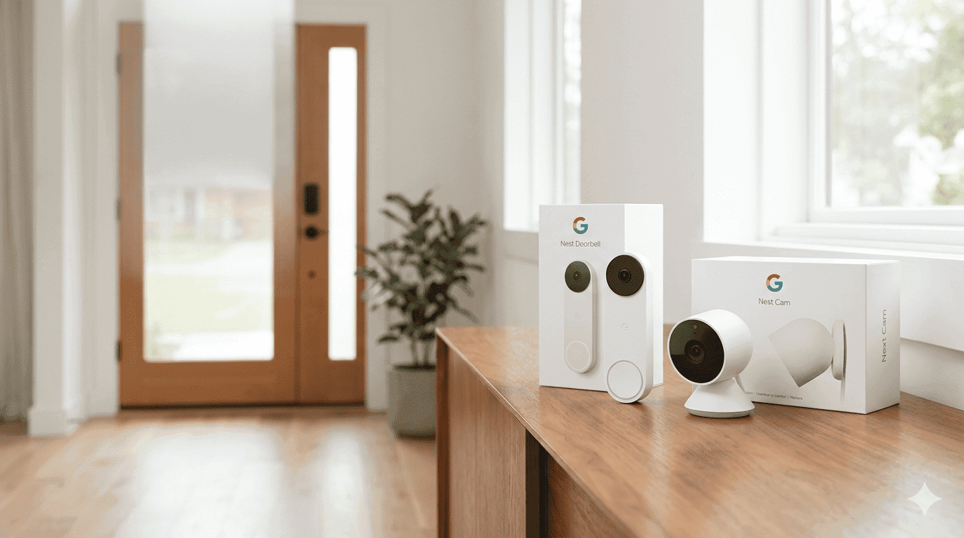 Google Nest Doorbell and Nest Cam security camera bundle provided by ADT